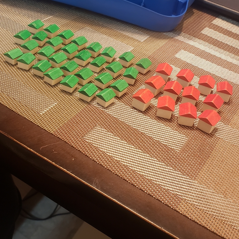 Vintage Monopoly Game replacement  wooden 12 red roof hotels 30 green roof house